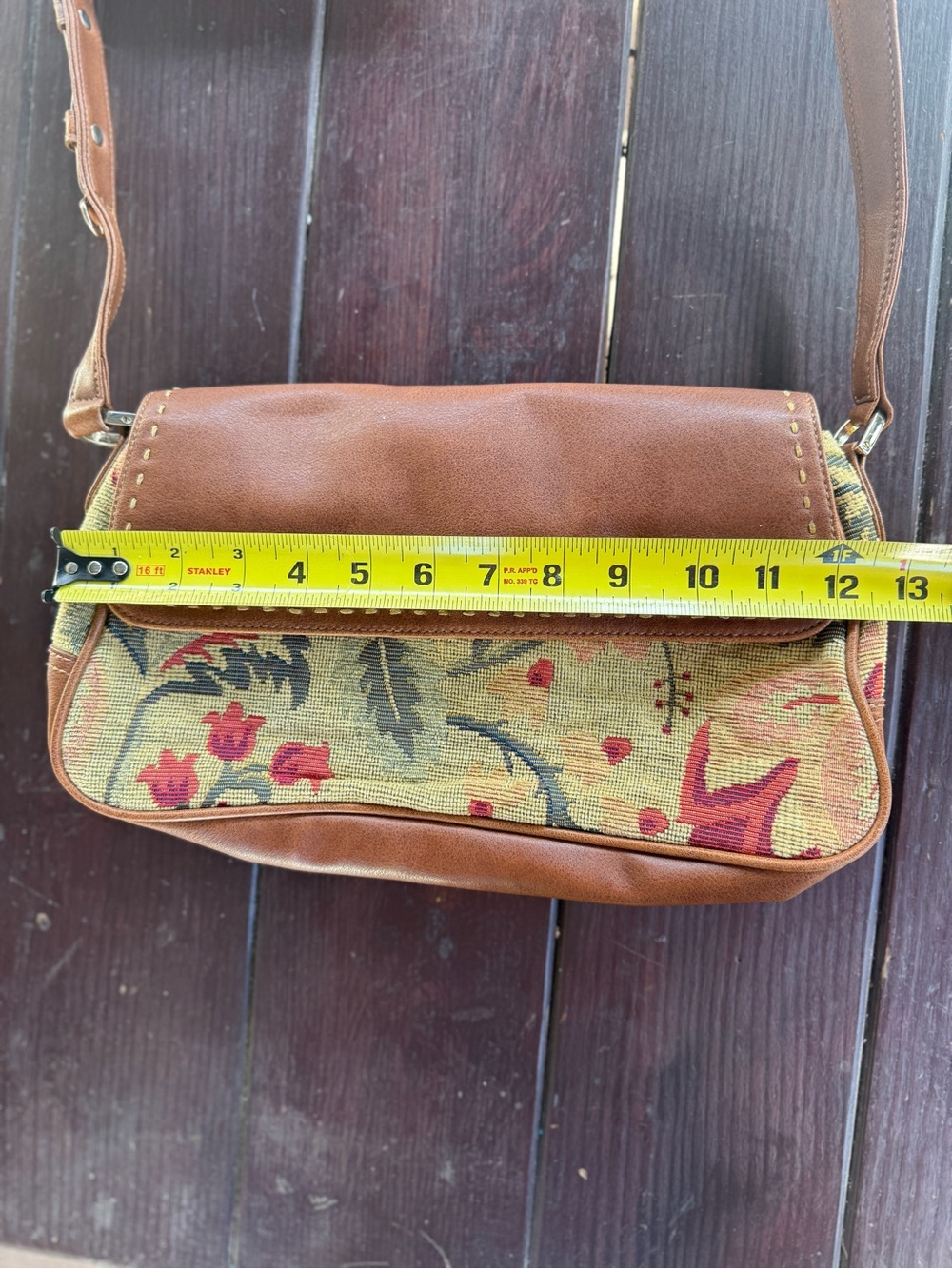 Liz Claiborne Womens Small Floral Shoulder Purse Bag Leather & Stitched Fabric - Picture 3 of 8